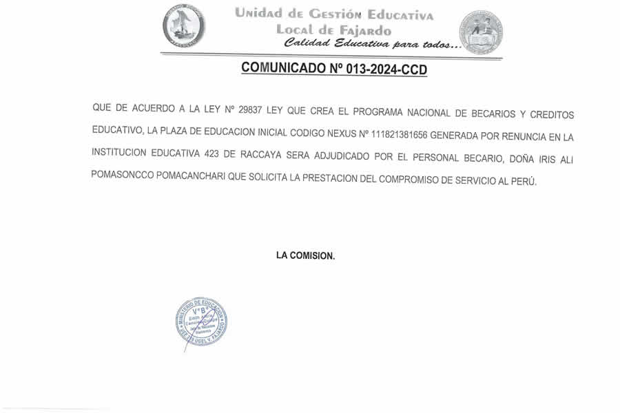 COMUNICADO Nº 013-2024-CCD