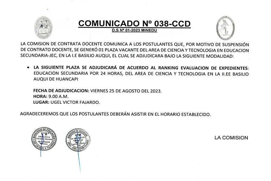 COMUNICADO Nº 038-CCD-2023