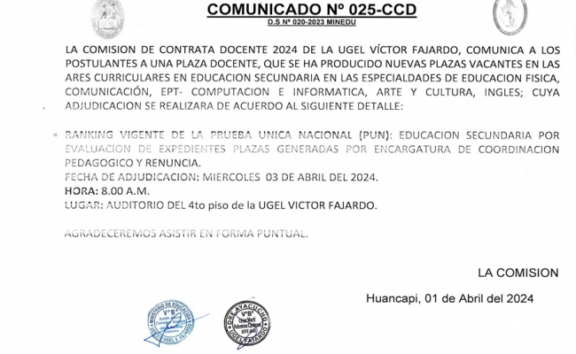 COMUNICADO Nº 025-2024-CCD