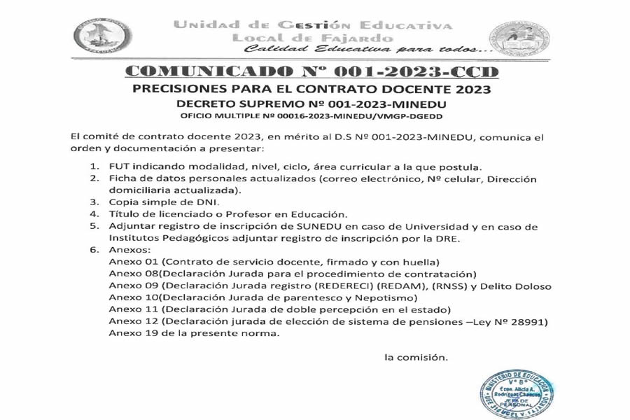 COMUNICADO No 001 2023 CCD
