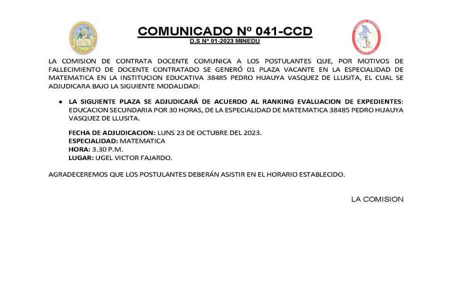 COMUNICADO Nº 041-CCD-2023