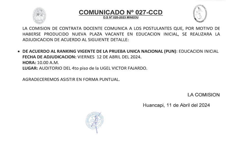 COMUNICADO Nº 027-2024-CCD