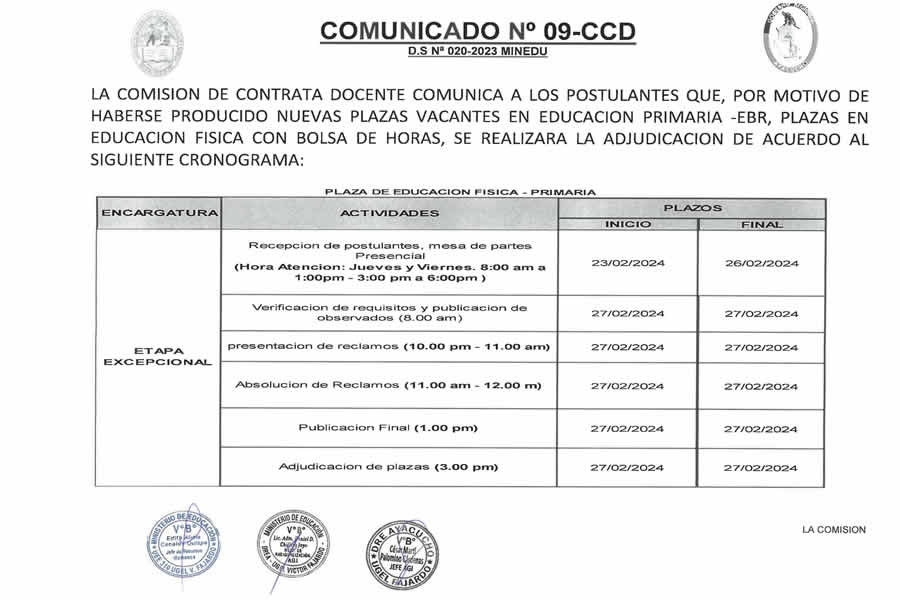 COMUNICADO Nº 009-2024-CCD