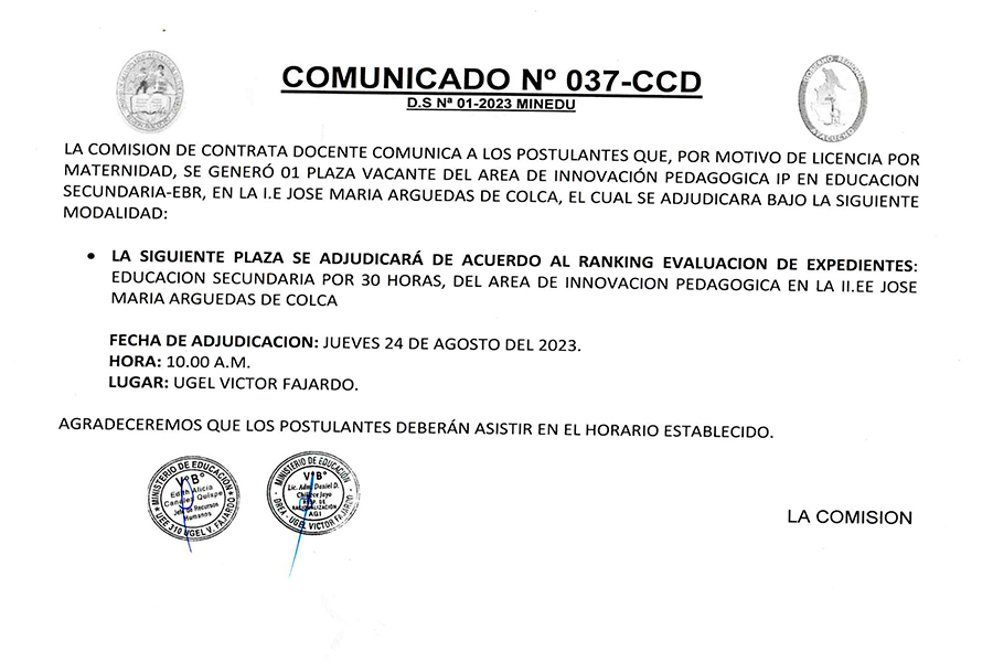 COMUNICADO Nº 037-CCD-2023